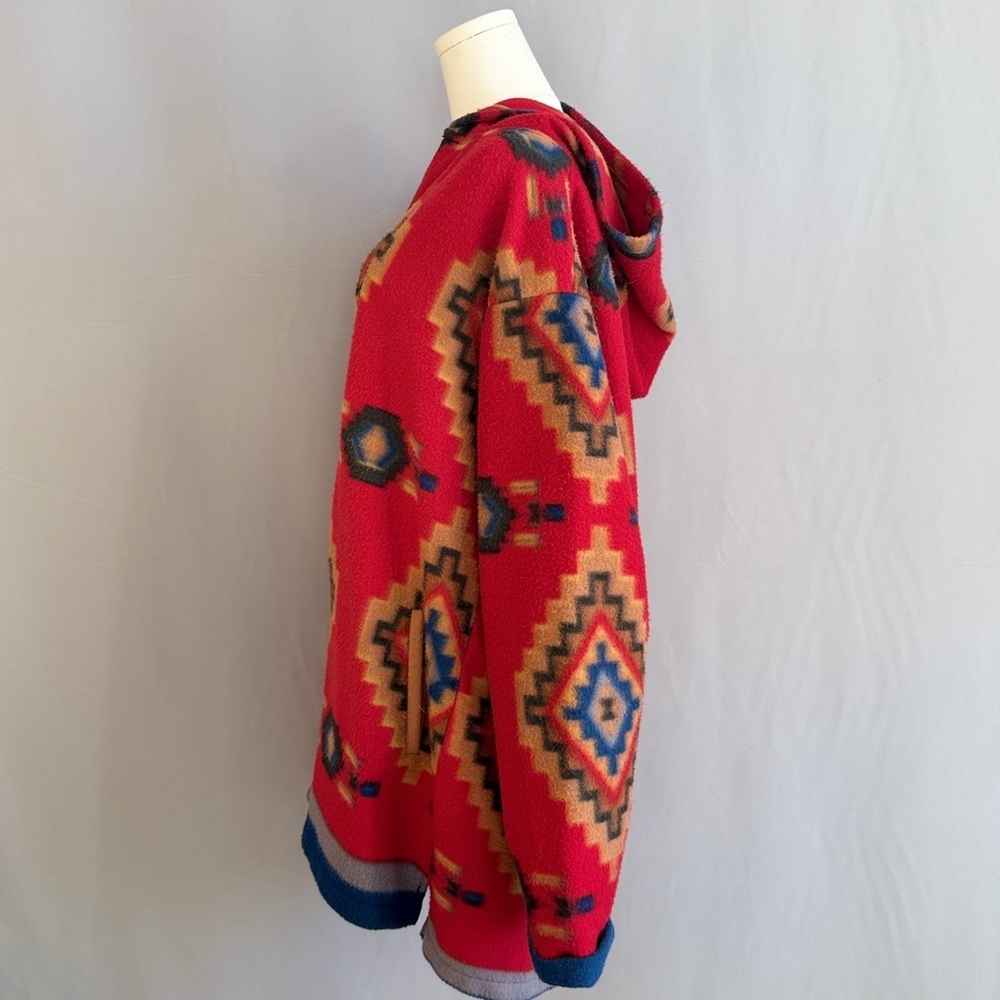 Bold Southwestern Inspired Geometric Navajo Red Sweater With Side Pockets - Picture 4 of 7